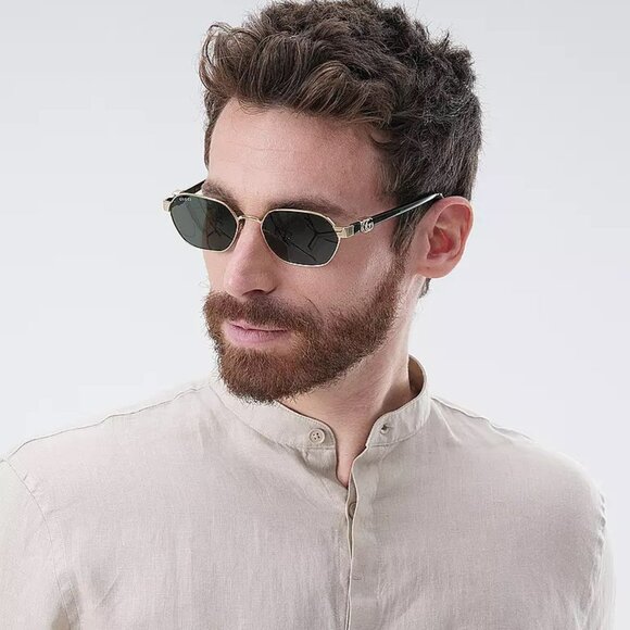 Gucci GG1593S 001 BRAND NEW Sunglasses Gold Grey Geometric Unisex - Picture 5 of 15